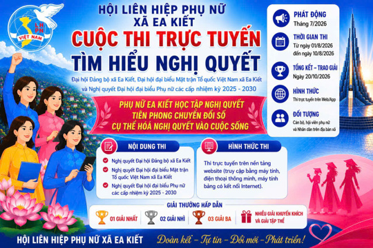 Hội LHPN xã Ea Kiết phát động cuộc thi trực tuyến “Tìm hiểu Nghị quyết Đại hội Đảng bộ xã, Nghị quyết Đại hội MTTQ Việt Nam xã và Nghị quyết Đại hội Phụ nữ các cấp, nhiệm kỳ 2025 – 2030”.
