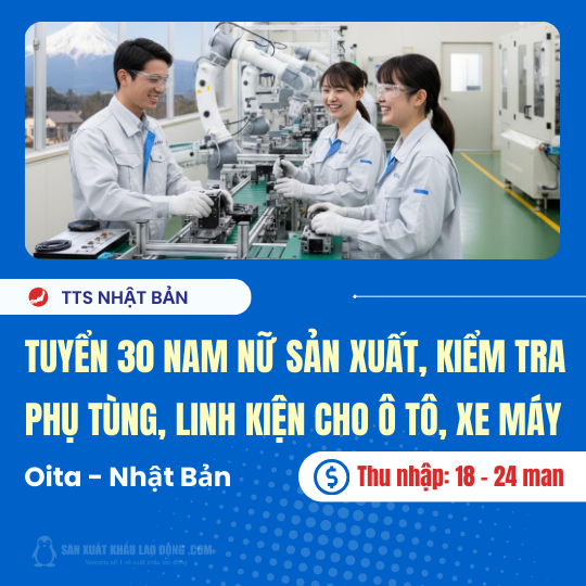Tuyển 30 nam nữ sản xuất, kiểm tra linh kiện ô tô, xe máy tại CHLB Đức.